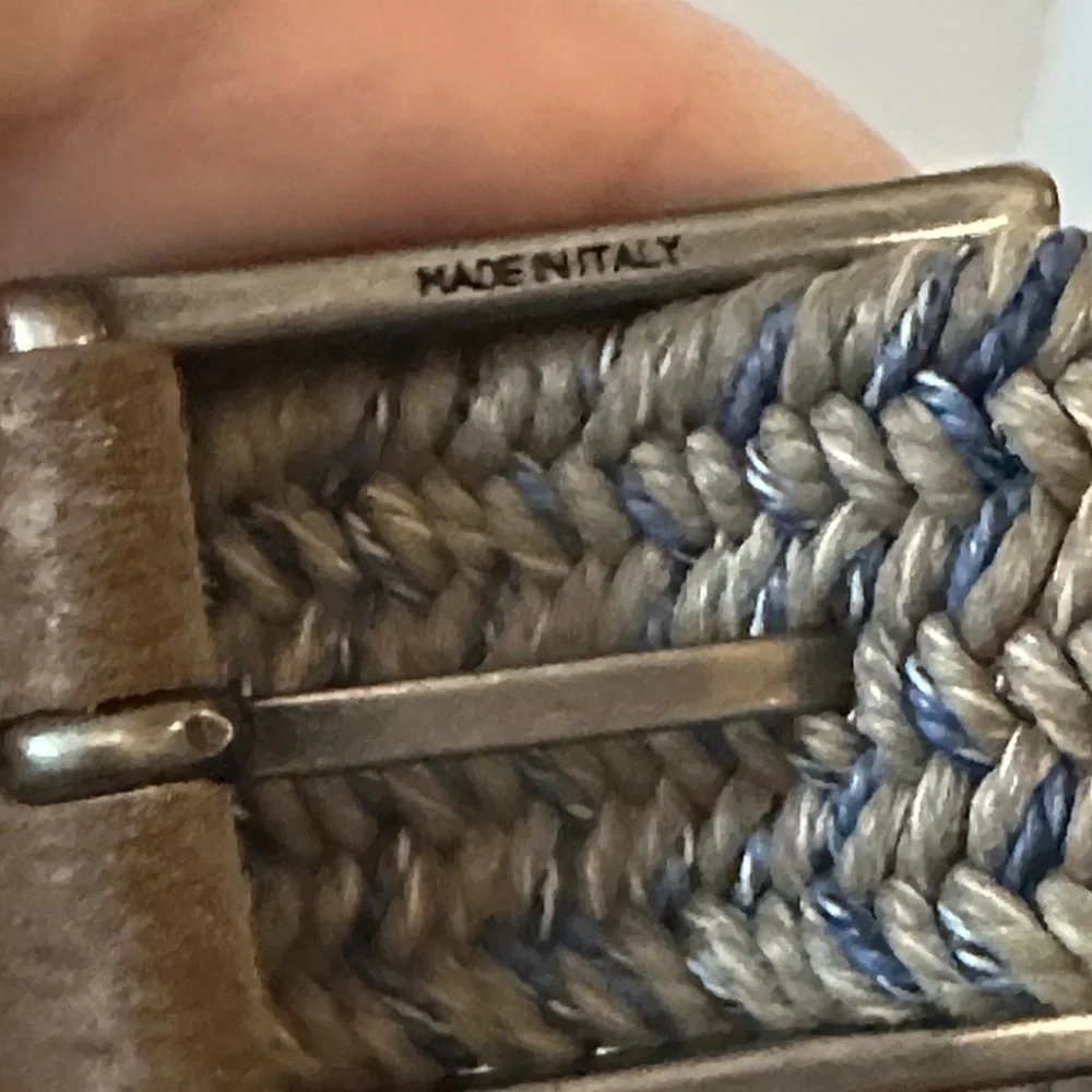 Sheridan Co. woven Italian belt 36 taupe/blue
